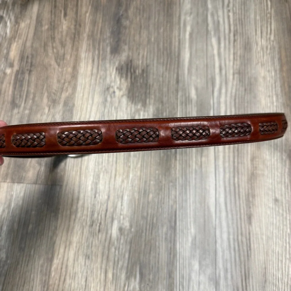 Brighton Brown Leather Woven Inset Americana Western Belt Silver Buckle‎ 42